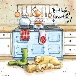 Puppies in the Kitchen Birthday Card