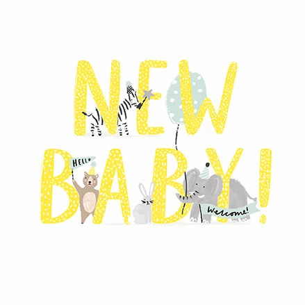 Animals in Party Hats New Baby Card