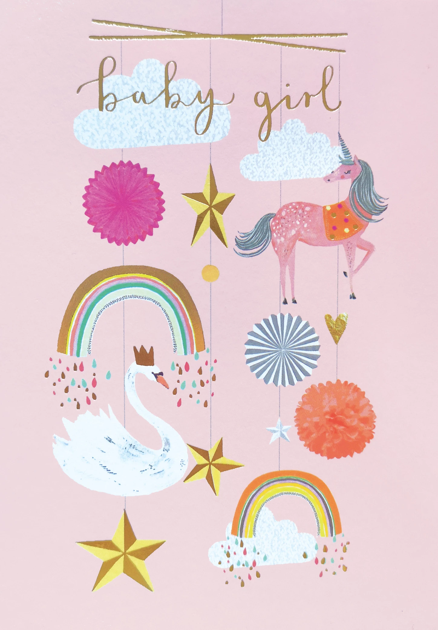 Unicorn and Rainbows New Baby Girl Card