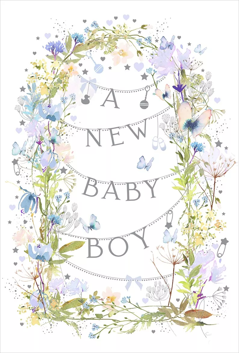 Flowers New Baby Boy Card
