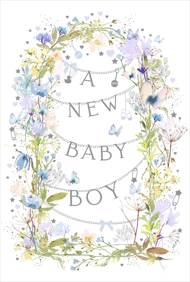 Flowers New Baby Boy Card
