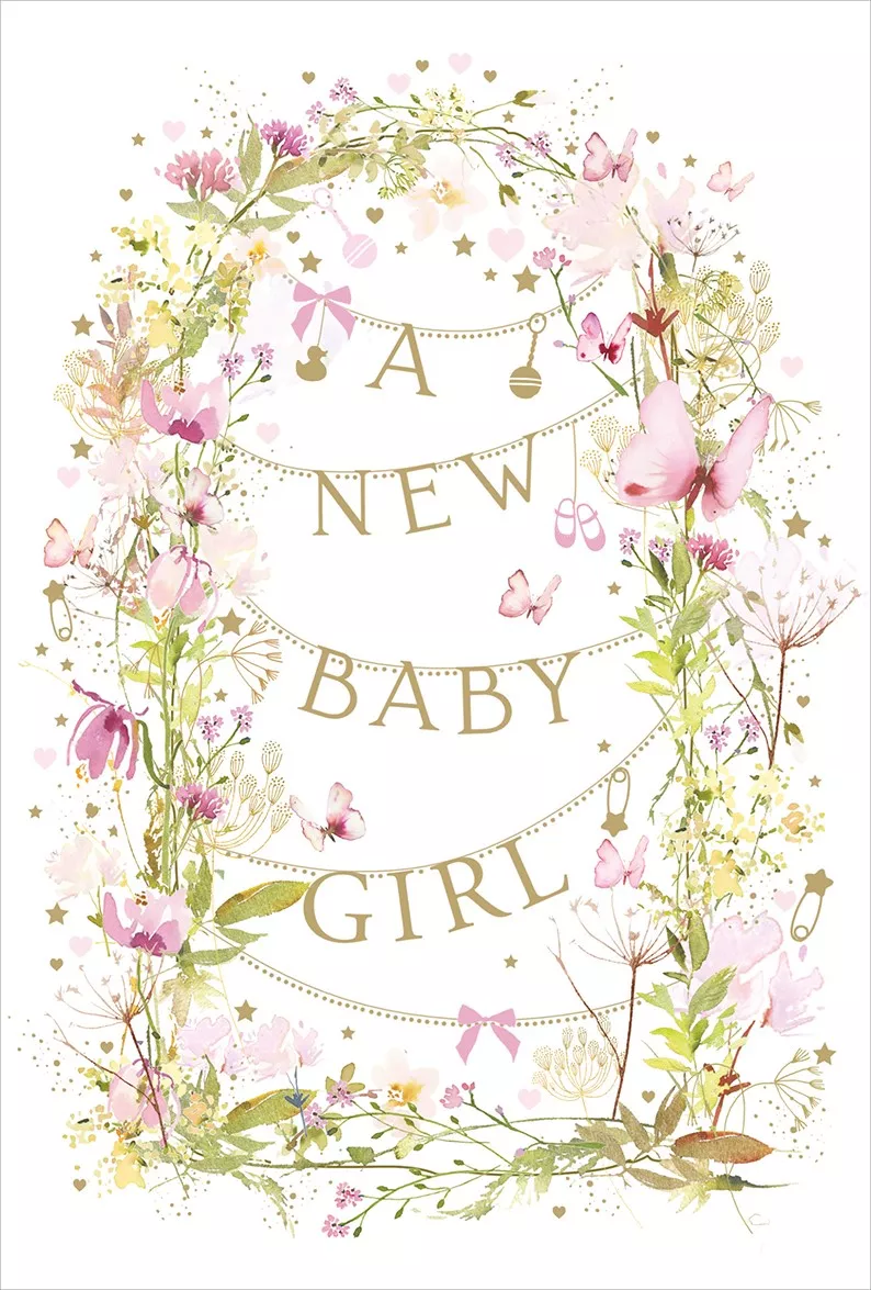 Flowers New Baby Girl Card