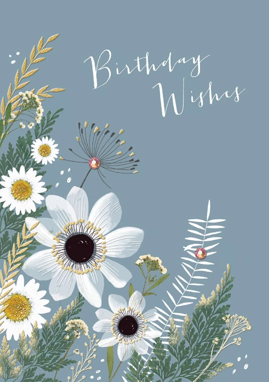 White Flowers Birthday Card