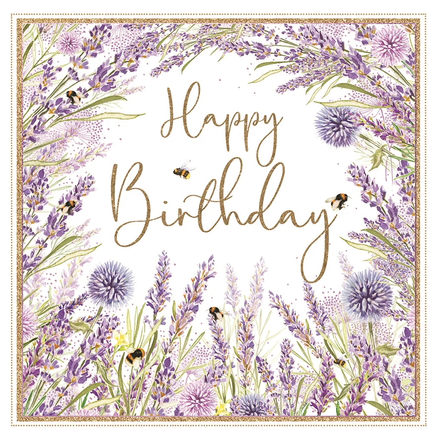 Bees and Purple Flowers Birthday Card